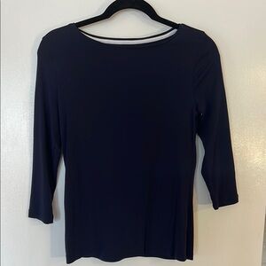 Talbots PIMA COTTON BATEAU NECK TEE Indigo Blue 3/4 Sleeve EUC